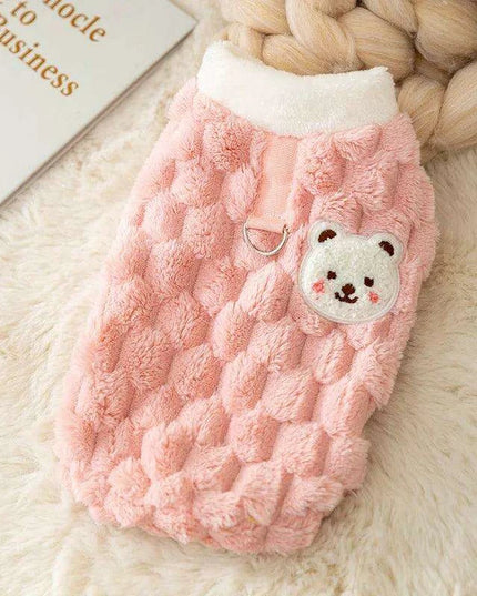 Cozy Plush Sweet Bear Print Winter Sweater for Small Dogs & Puppies with Secure Buckle Closure