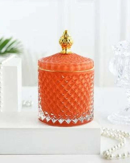 Amber Radiance Crystal Glass Storage Jar with Lid for Jewelry and Event Decor