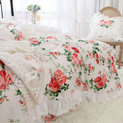 Korean Elegance Red Rose Floral Bedding Collection