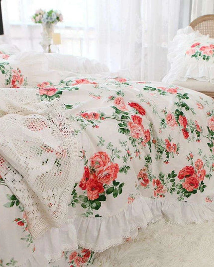 Korean Elegance Red Rose Floral Bedding Collection