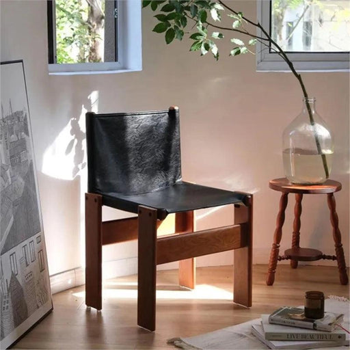 Elegance Collection Genuine Leather Dining Chair - Contemporary Solid Wood Nordic Style Seat