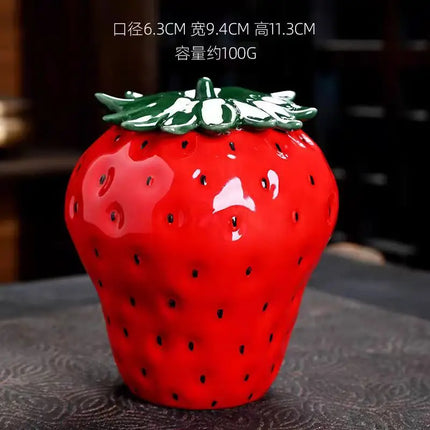 GooFine Strawberry Shaped Ceramic Tea Jar - Sealed & Moisture-Proof
