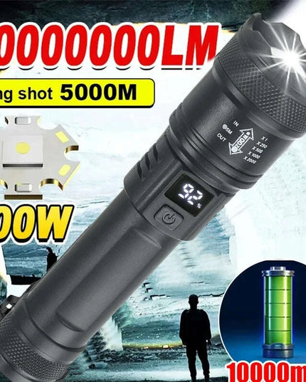 High Strong Power Led Flashlights 2000LM Tactical Torch with Display Light USB Charging Camping Fishing Emergency Zoom Lantern