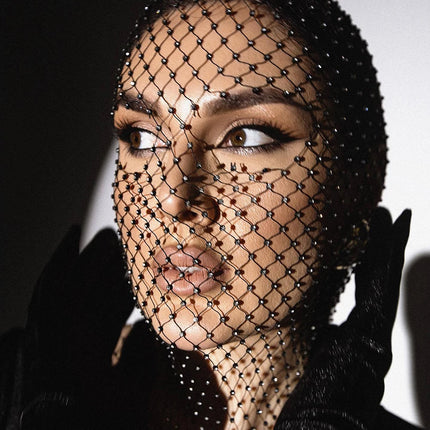 Shop1104549983 Shiny Rhinestone Balaclava Headcover - Elastic Fishnet