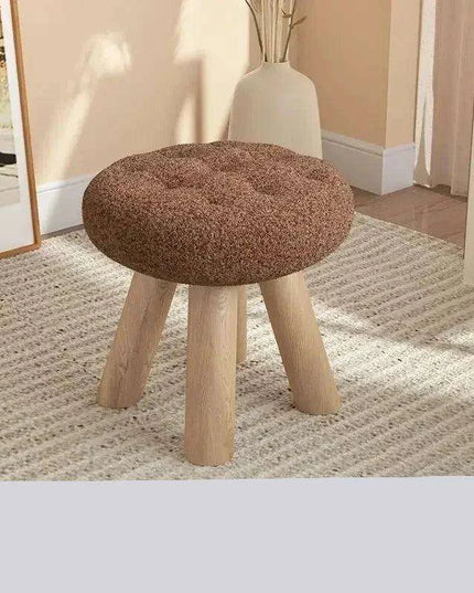 Scandinavian Round Wooden Pouf Stool with Easy-Care Cover