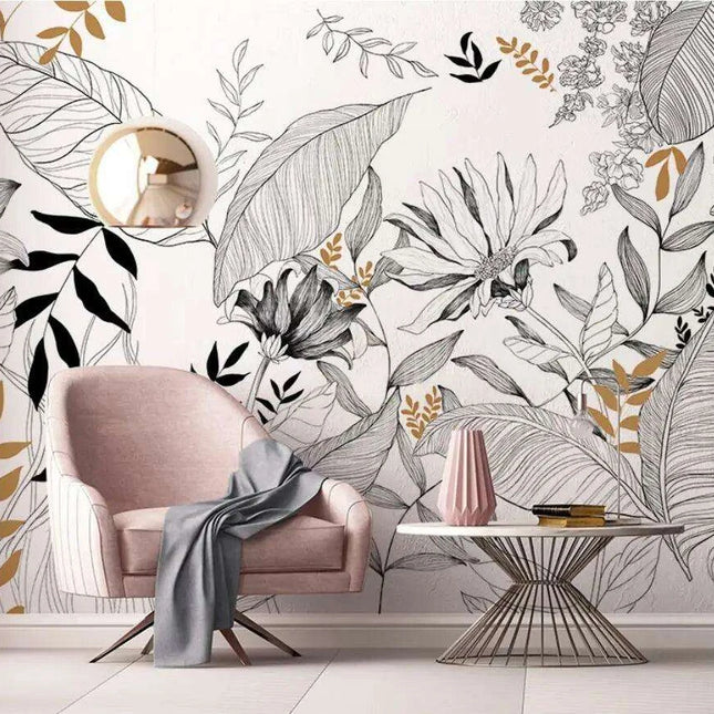 Serene Tropical Paradise Abstract Mural Wallpaper - Elegant Botanical Decor for Stylish Homes