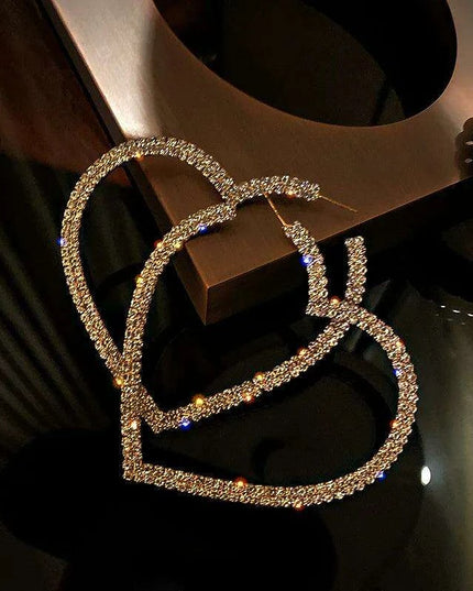 Vibrant Heart-Shaped Crystal Drop Earrings - Dazzling Rhinestone Statement Jewelry for Women with Bold Oversized Charm