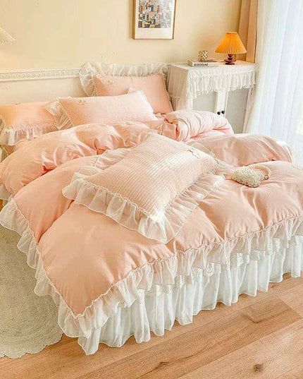 Royal Lace Ruffle Cotton Bedding Collection with Quilted Bedspread
