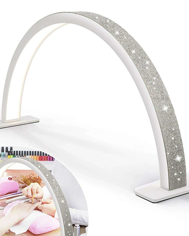 Sleek Half-Moon LED Nail Lamp with Customizable Brightness and Glamorous Rhinestone Design for Salon Professionals