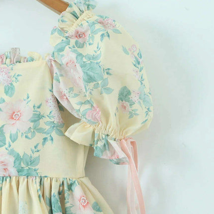 Enchanting Japanese Floral Puff Sleeve Ball Gown - A Unique Style Statement