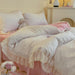Korean Princess Floral Lace Ruffle Cotton Bedding Collection - Luxurious Single/Queen Duvet Cover, Sheet, and Pillowcase Set (3/4 Pieces)