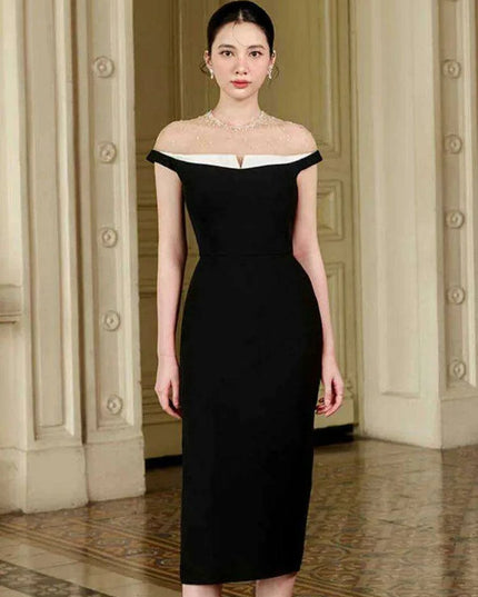 Backless Summer Party Dress with Contrast Color Patchwork and Pearl Accents