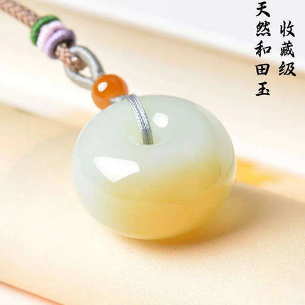 Natural Hetian Jade Hand-Carved Lucky Pendant Necklace
