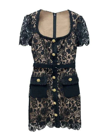 Floral Lace Midi Mini Dress for Women - Spring/Summer Collection, Short Sleeve, Single Breasted, Perfect for Bridesmaids