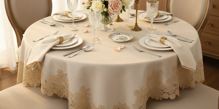 Warm Textile Home Rectangular White Linen Table Cover - Lace Pattern, Pillowcases & Shams linen-cotton-lace-tablecloth-nordic Home & Kitchen > Kitchen & Dining > Table Linens > Tablecloths