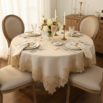 Warm Textile Home Rectangular White Linen Table Cover - Lace Pattern, Pillowcases & Shams linen-cotton-lace-tablecloth-nordic Home & Kitchen > Kitchen & Dining > Table Linens > Tablecloths