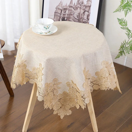 Warm Textile Home White Linen Cotton Rectangular Table Cover - Lace Pa