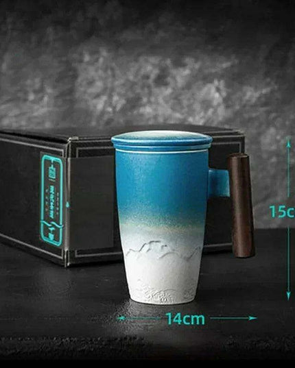 Chic Retro Ceramic Tea Mug with Wooden Lid and Handle - Perfect for Gifting at Home or Office