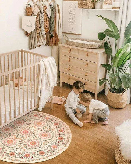 Vintage European Round Plush Area Rug - Soft, Washable Carpet for Cozy Spaces