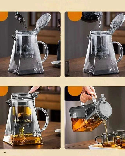 Sophisticated 750ml Glass Teapot Set with Effortless Pouring and Detachable Filter - Includes Matching Cups