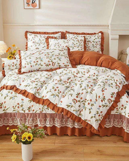 Chic Floral Ruffle Queen Bedding Set