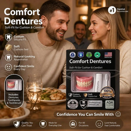 Upper & Lower Silicone Denture Set with Cleaning Kit