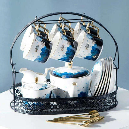 Luxurious Gold-Accented European Ceramic Coffee and Tea Set - Elegant 4-Piece Gift Collection