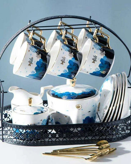 Luxurious Gold-Accented European Ceramic Coffee and Tea Set - Elegant 4-Piece Gift Collection