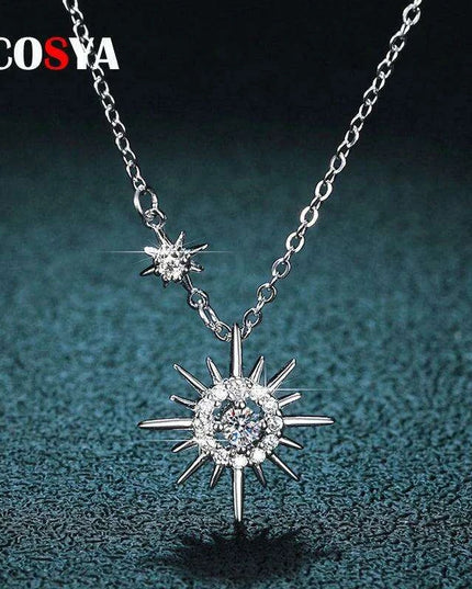 Sunburst Serenity Sterling Silver Necklace with Lab-Grown Diamond Hexagram Pendant: Chic Jewelry for Women