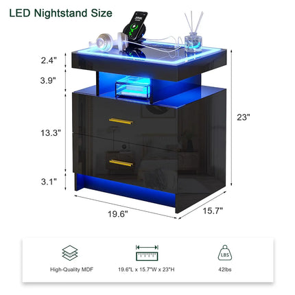 Comfort Haven LED Nightstand with Charging Station & 2 Drawers