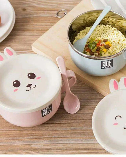 Adorable Double-Layer Noodle Bowl with Playful Rabbit Design - A Must-Have for Fun Dining Experiences!