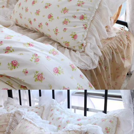 ZL777 100% Cotton Lace Ruffle Pillowcase - Elegant Wedding Design