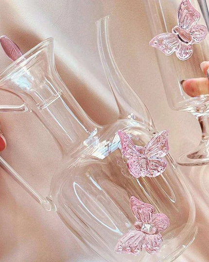 Delightful Pink Butterfly Glass Tea Set - The Ultimate Gift for Romantic Tea Lovers