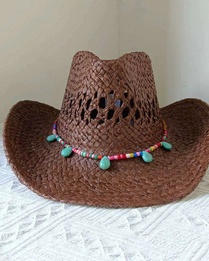 Rose Red Cowboy Straw Hat - Adjustable Wide Brim Sun Hat for All Seasons