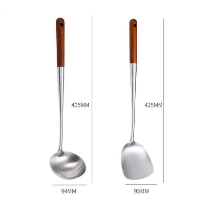 Stainless Steel Wok Spatula and Ladle Kitchen Utensil Set for Cooking