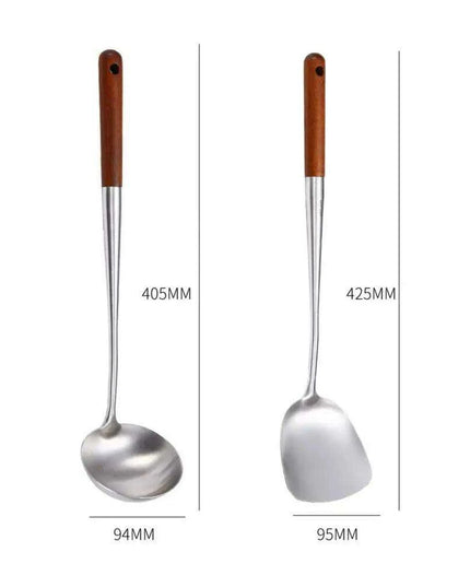 Stainless Steel Wok Spatula and Ladle Kitchen Utensil Set for Cooking