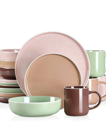 Apricot Elegance: Sesame Glazed Stoneware Dinnerware Set - 16/32/48 Piece Collection of Plates, Bowls, and Mugs