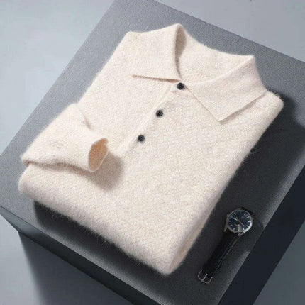 Men's Luxury 100% Mink Cashmere Polo Neck Knit Pullovers