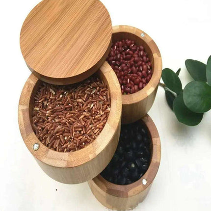Sustainable Bamboo Spice Organizer with Measuring Spoon - Elegant Kitchen Storage Solution