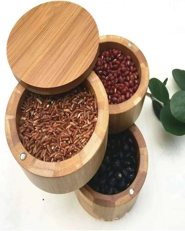 Sustainable Bamboo Spice Organizer with Measuring Spoon - Elegant Kitchen Storage Solution