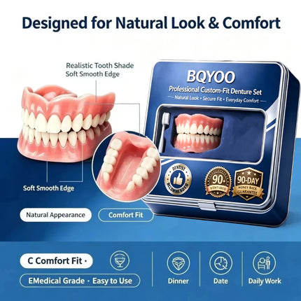 Silicone Cosmetic Dentures — Full Upper & Lower Set, Comfort Fit