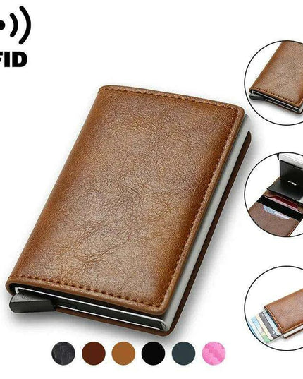 Sleek RFID-Blocking Leather Card Holder - Stylish and Secure Wallet for Men