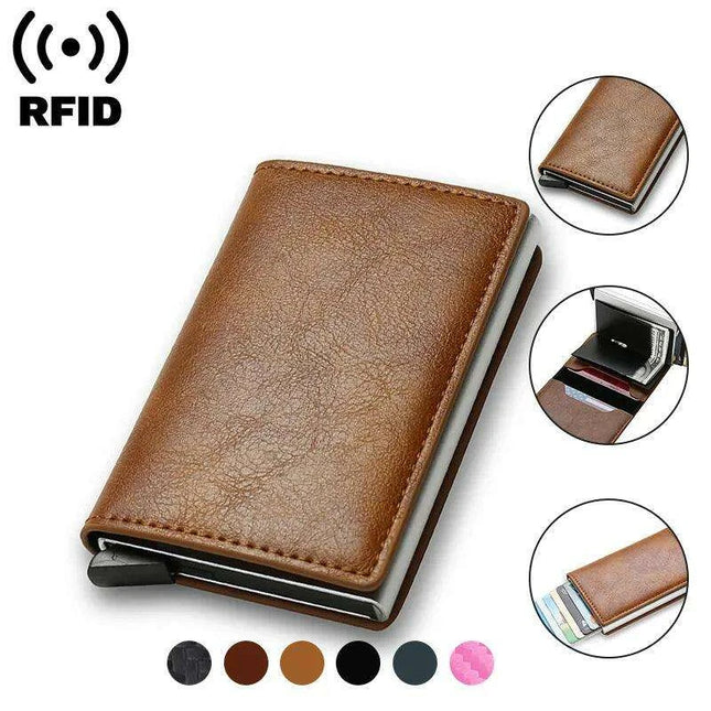 Sleek RFID-Blocking Leather Card Holder - Stylish and Secure Wallet for Men