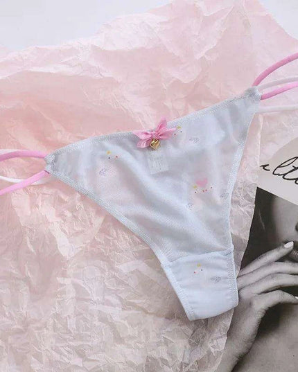 Charming Women's Sheer T-Back Thongs with Playful Strawberry and Cherry Print - Low-Waisted Seamless Sexy Underwear