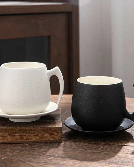 Vintage Luxe Ceramic Mug Set with Innovative Holder for Office Sophistication