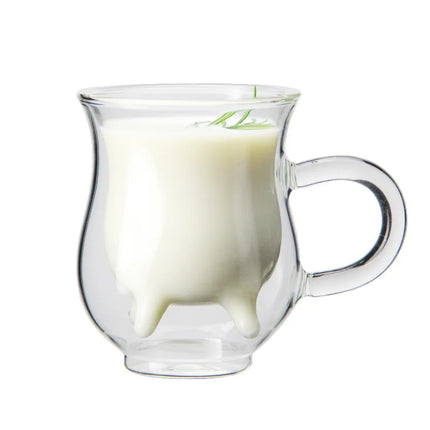 Double Wall Glass Creamer Jug — 250ml Cow-Shaped Milk Pitcher