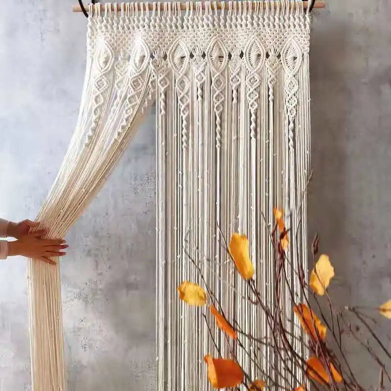 Hand-Woven Macrame Cotton Door Curtain & Wall Tapestry – Boho Wedding Backdrop