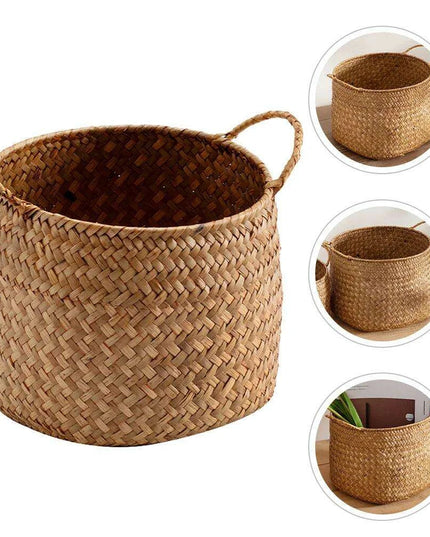 Rustic Seagrass Desktop Organizer and Storage Basket for Home Decor
