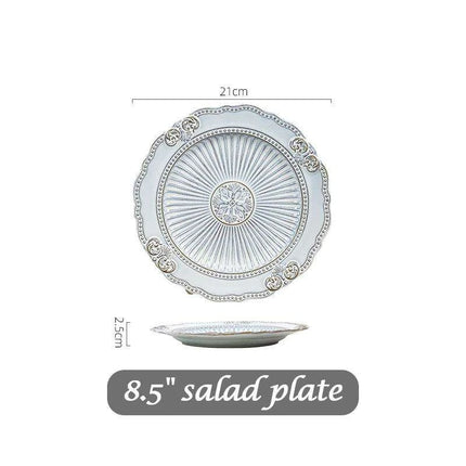 Vintage Baroque Embossed Ceramic Plate Collection - Set of 4 for Elegant Dining