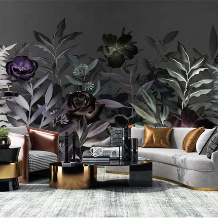 Dark Botanical Floral Mural Wallpaper — Custom Size | Très Élite